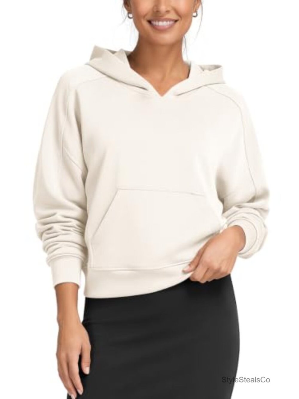 Modal Soft Long Sleeve Cropped Hoodie Oversized Pullover Sweatshirt with Pocket